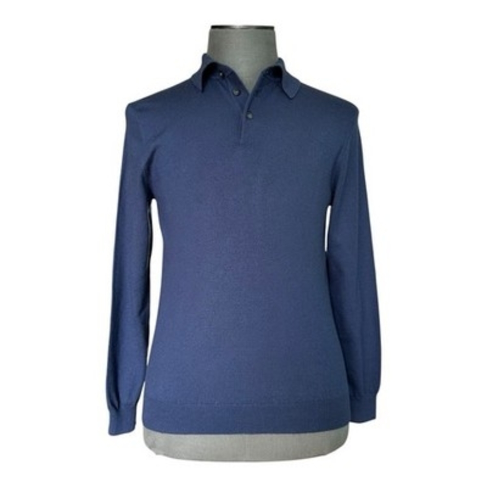 Joseph & Lyman Mens M Blue Italian Merino Wool Knitted Polo Sweater VG - Picture 5 of 8